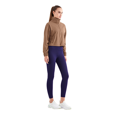 High Neck Nylon Leisure Ladies Yoga Tops Thicken Semi Zipper For Women