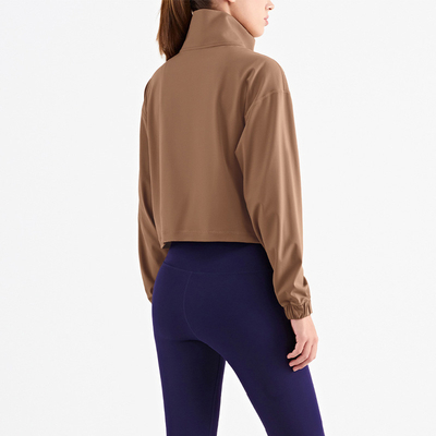 High Neck Nylon Leisure Ladies Yoga Tops Thicken Semi Zipper For Women