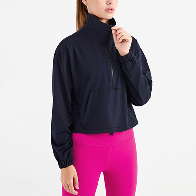 High Neck Nylon Leisure Ladies Yoga Tops Thicken Semi Zipper For Women